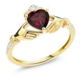 thumbnail image 1 of Gem Stone King 10K Yellow Gold Irish Celtic Claddagh Red Rhodolite Garnet and Diamond Accent Engagement Ring for Women (0.78 Cttw, Available in Size 5, 6, 7, 8, 9), 1 of 6