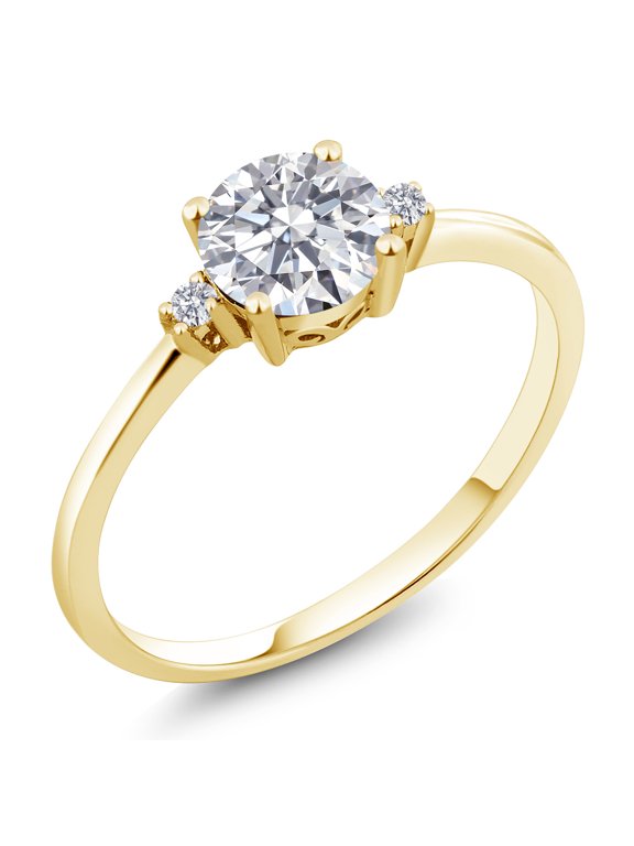 10K Yellow Gold Lab Grown Diamond 3-Stone Engagement Ring for Women | 0.77 Cttw | Round 6MM and 1.5MM | Gemstone Birthstone | E-F Color | VVS-VS Clarity (Size 7)