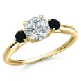 thumbnail image 1 of Gem Stone King 10K Yellow Gold Lab Grown Diamond and Black Onyx 3-Stone Ring for Women | 0.94 Cttw | Round 6MM | Gemstone April Birthstone | Size 7, 1 of 6