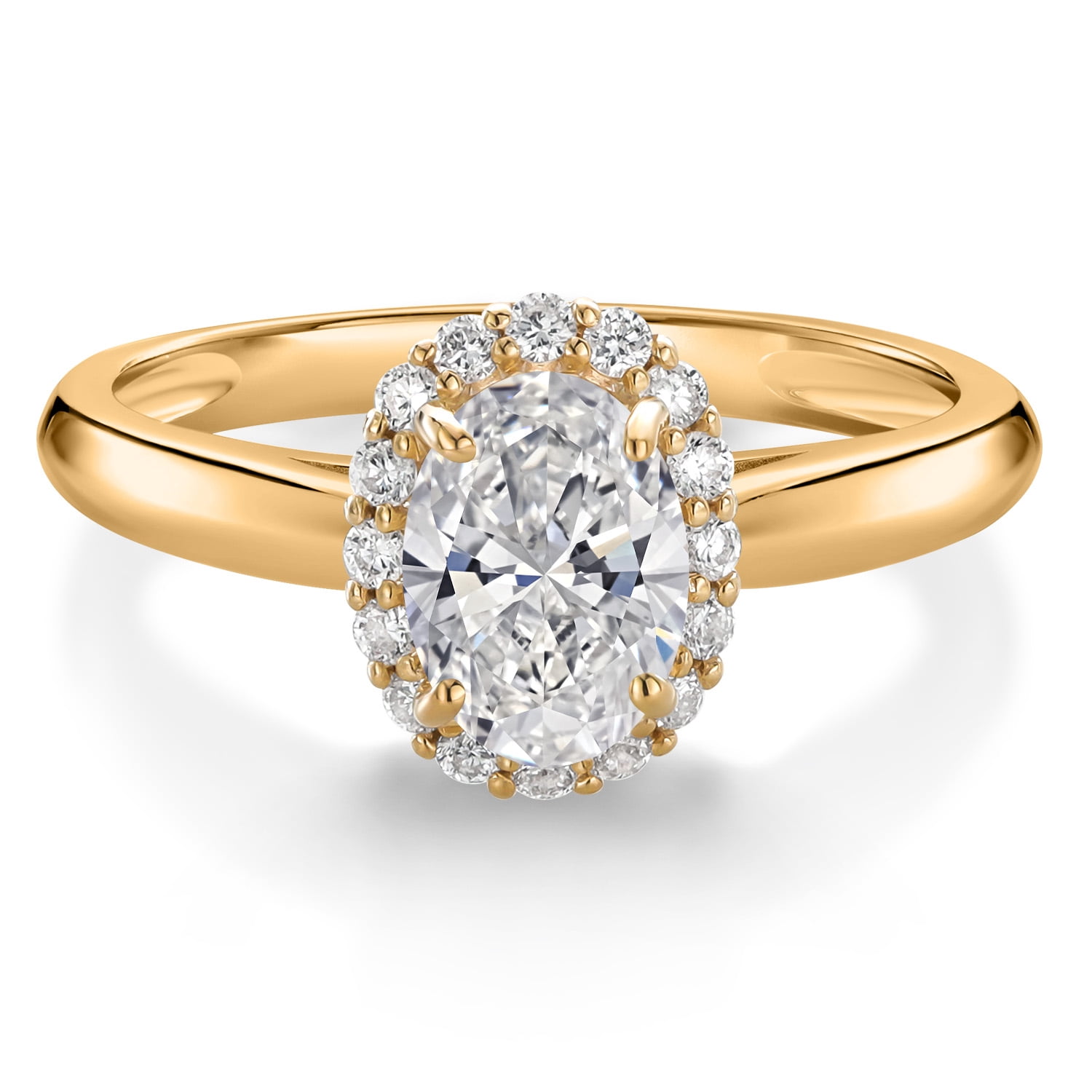 Gem Stone King 10K Yellow Gold Lab Grown Diamond Engagement Ring | 0.83 Cttw | Oval 7X5MM | DEF Color | VVS-VS Clarity | Wedding Engagement Anniversary Promise Gold Ring for Women (Size 5)