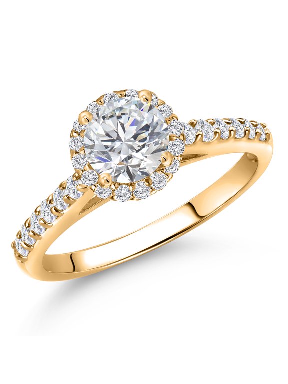 10K Yellow Gold Lab Grown Diamond Engagement Ring for Women | 1.05 Cttw | Round 6MM | Gemstone April Birthstone | DEF Color | VVS-VS Clarity | Available in Size 5,6,7,8,9