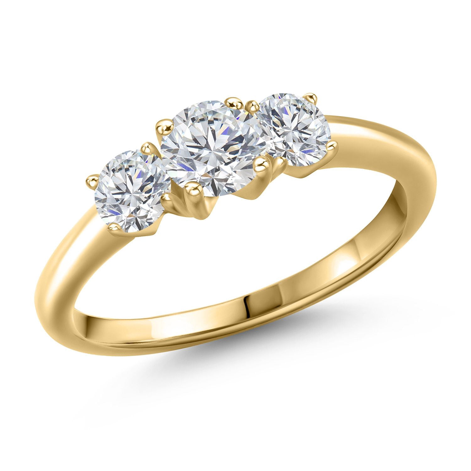 Gem Stone King 10K Yellow Gold Lab Grown Diamond 3-Stone Engagement Ring for Women | 1.04 Cttw | Round 5MM | Gemstone April Birthstone | DEF Color | VVS-VS Clarity | Size 5, 6, 7, 8, 9 | Size 7
