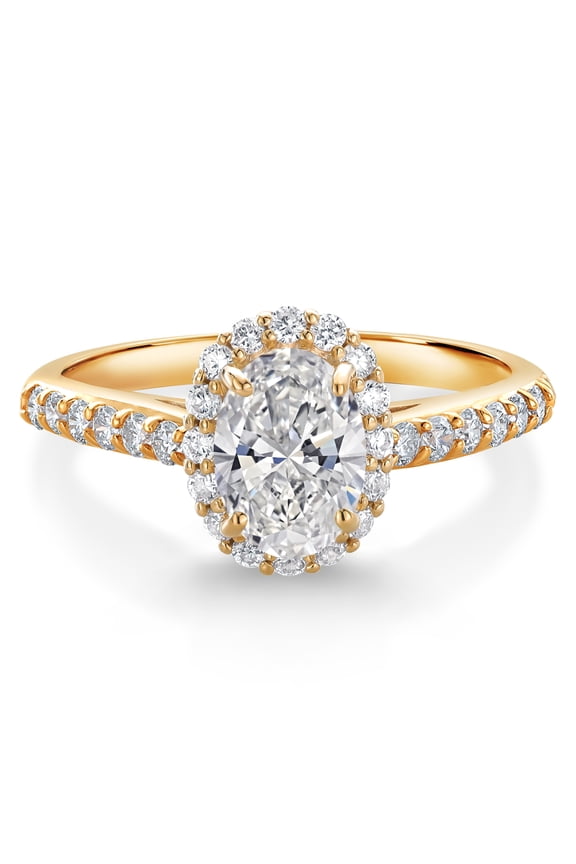 10K Yellow Gold Lab Grown Diamond Halo Engagement Ring for Women (1.00 Cttw, Gemstone November Birthstone, Oval Checkerboard 7X5MM)