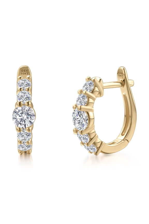 10K Yellow Gold Lab Grown Diamond Hoop Earrings for Women | 1.06 Cttw | Gemstone April Birthstone | DEF Color | VVS-VS Clarity | Round 4MM and 2.5MM