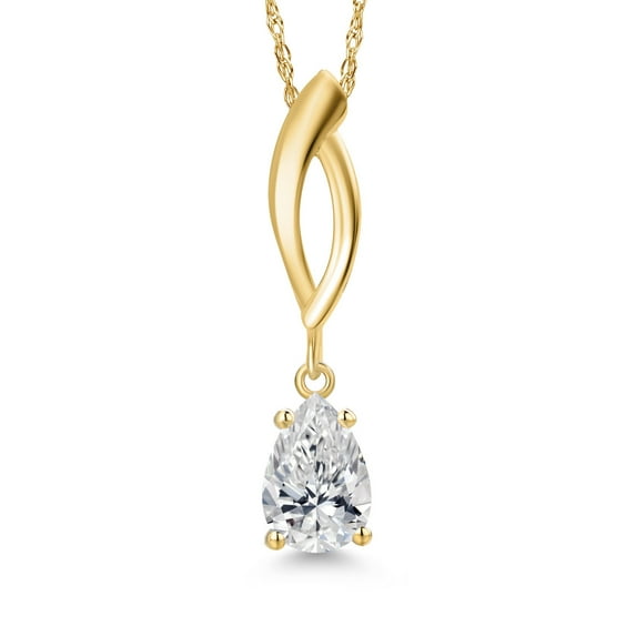 Gem Stone King 10K Yellow Gold Lab Grown Diamond Pendant Necklace for Women | 0.52 Cttw | Gemstone April Birthstone | DEF Color | VVS-VS Clarity | Pear Shape 7X5MM | With 18 inch Chain