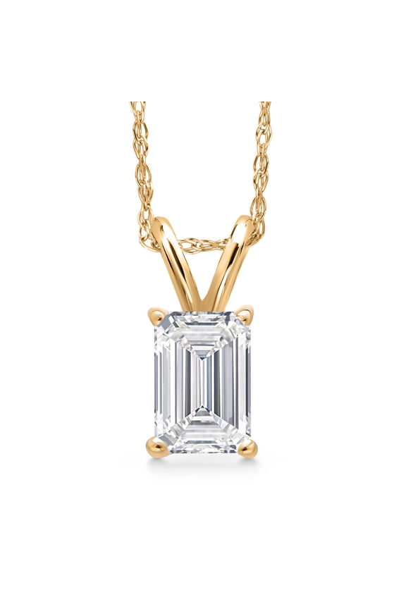 10K Yellow Gold Lab Grown Diamond Pendant Necklace for Women | 0.65 Cttw | Gemstone April Birthstone | Emerald Cut 6X4MM | DEF Color | VVS-VS Clarity | With 18 inch Chain
