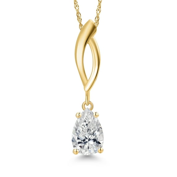 Gem Stone King 10K Yellow Gold Lab Grown Diamond Pendant Necklace for Women | 0.73 Cttw | Gemstone April Birthstone | Pear Shape 8X5MM | With 18 inch Chain