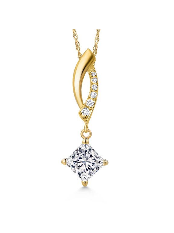 10K Yellow Gold Lab Grown Diamond Pendant Necklace for Women | 0.75 Cttw | Gemstone April Birthstone | Princess 5MM | DEF Color | VVS-VS Clarity | With 18 inch Chain