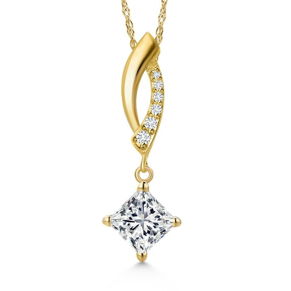 Gem Stone King 10K Yellow Gold Lab Grown Diamond Pendant Necklace for Women | 0.75 Cttw | Gemstone April Birthstone | Princess 5MM | DEF Color | VVS-VS Clarity | With 18 inch Chain