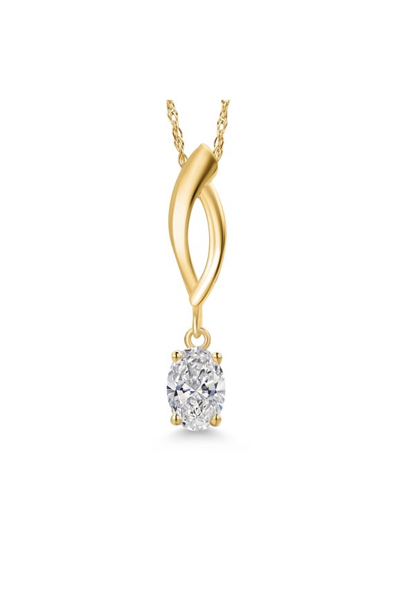 10K Yellow Gold Lab Grown Diamond Pendant Necklace for Women | 0.40 Cttw | Gemstone April Birthstone | Oval 6X4MM | With 18 inch Chain