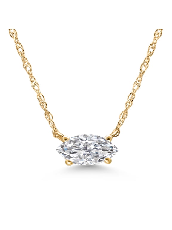 10K Yellow Gold Lab Grown Diamond Pendant Necklace for Women | 0.33 Cttw | Marquise 7X4MM | Gemstone April Birthstone | DEF Color | VVS-VS Clarity | With 18 inch Chain
