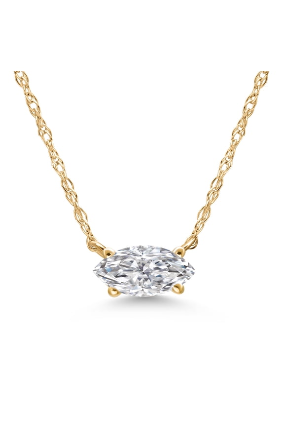10K Yellow Gold Lab Grown Diamond Pendant Necklace for Women | 0.33 Cttw | Marquise 7X4MM | Gemstone April Birthstone | DEF Color | VVS-VS Clarity | With 18 inch Chain