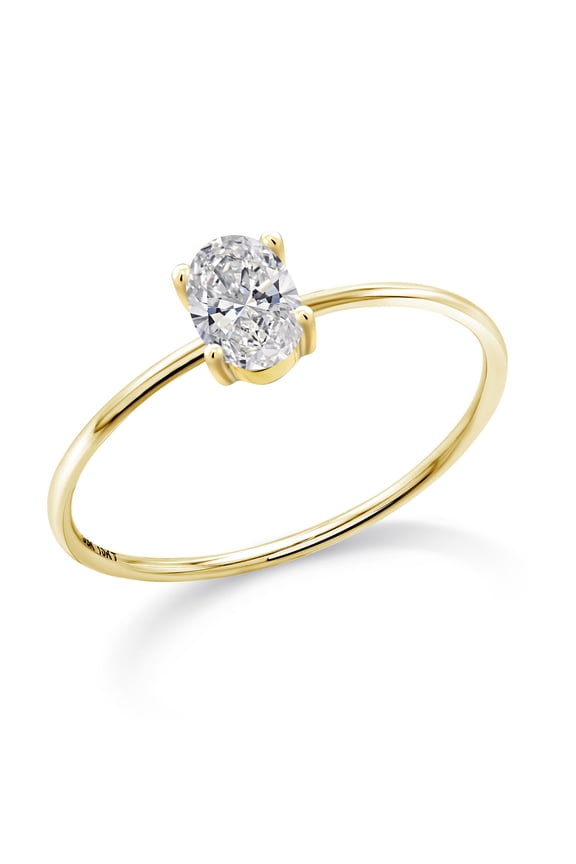10K Yellow Gold Lab Grown Diamond Solitaire Engagement 4-Prong Ring for Women | 0.40 Cttw | Oval 6X4MM | Gemstone April Birthstone | Size 9