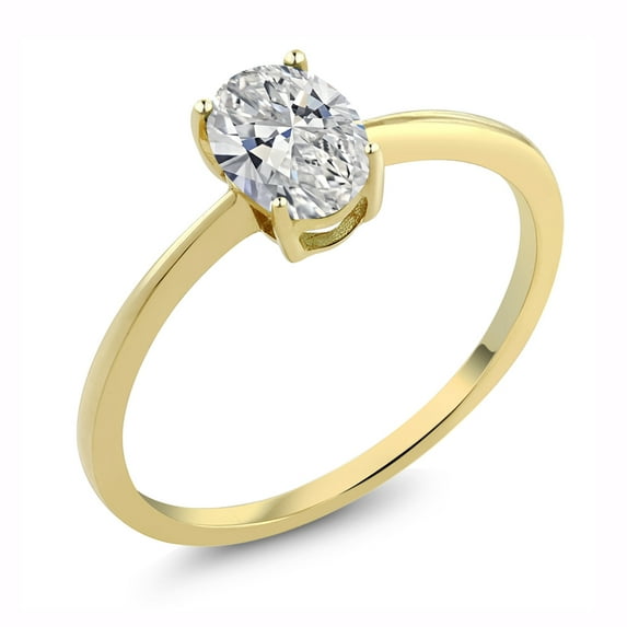 Gem Stone King 10K Yellow Gold Lab Grown Diamond Solitaire Engagement Ring | 0.70 Cttw | Oval 7X5MM | Gemstone April Birthstone | Wedding Engagement Anniversary Promise Ring for Women | Size 6.5