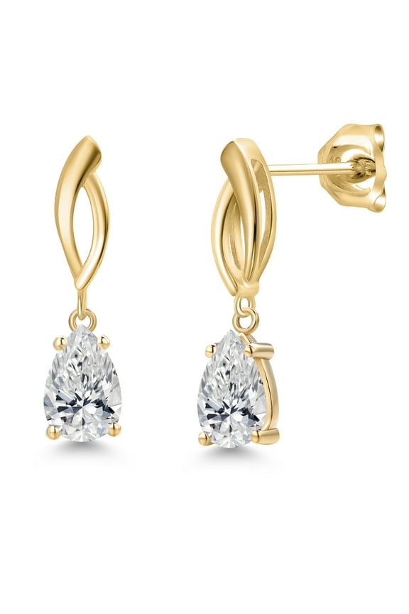 10K Yellow Gold Lab Grown Diamond Stud Dangle Earrings for Women | 1.46 Cttw | Gemstone April Birthstone | Pear Shape 8X5MM | DEF Color | VVS-VS Clarity
