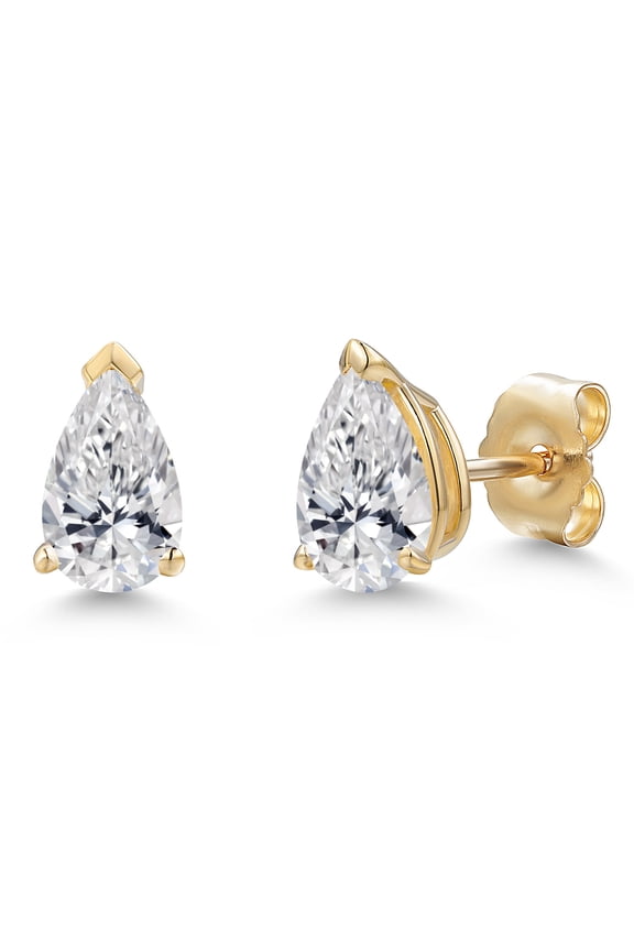 10K Yellow Gold Lab Grown Diamond Teardrop Stud Earrings for Women | 1.04 Cttw | Gemstone April Birthstone | DEF Color | VVS-VS Clarity | Pear Shape 7X5MM