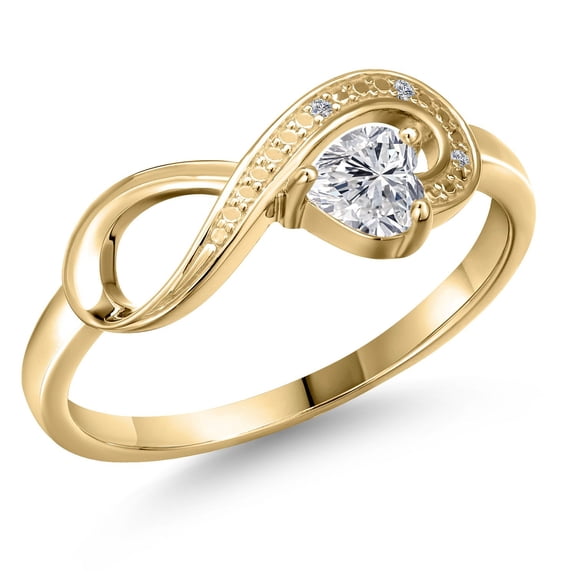 Gem Stone King 10K Yellow Gold Lab Grown Diamond and White Diamond Engagement Ring for Women | 0.24 Cttw | Heart Shape 4MM | Gemstone April Birthstone | Size 5