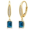 thumbnail image 1 of Gem Stone King 10K Yellow Gold London Blue Topaz and Lab Grown Diamond Dangle Earrings for Women | 1.42 Cttw | Gemstone November Birthstone | Emerald Cut 6X4MM, 1 of 6