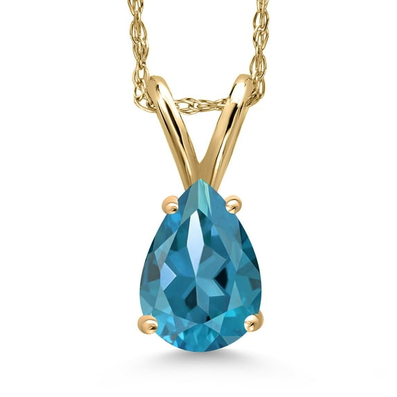 Gem Stone King 10K Yellow Gold London Blue Topaz Pendant Necklace for Women | 0.77 Cttw | Gemstone November Birthstone | Pear Shape 7X5MM | With 18 inch Chain