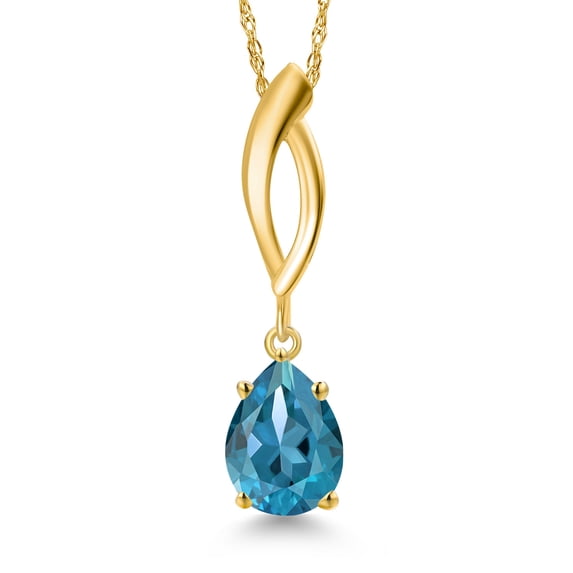 Gem Stone King 10K Yellow Gold London Blue Topaz Pendant Necklace for Women | 1.42 Cttw | Gemstone November Birthstone | Pear Shape 8X6MM | With 18 inch Chain