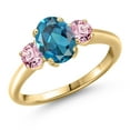 thumbnail image 1 of Gem Stone King 10K Yellow Gold London Blue Topaz and Pink Lab Grown Diamond Engagement Ring for Women | 2.00 Cttw | Oval 8X6MM | Gemstone November Birthstone | Size 8, 1 of 6