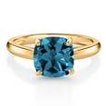 thumbnail image 1 of Gem Stone King 10K Yellow Gold London Blue Topaz Solitaire Engagement Ring for Women (2.80 Cttw, Cushion 8MM, Gemstone November Birthstone, Available in Size 5, 6, 7, 8, 9), 1 of 4