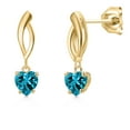 thumbnail image 1 of Gem Stone King 10K Yellow Gold London Blue Topaz Dangle Earrings for Women | 1.10 Cttw | Gemstone November Birthstone | Heart Shape 5MM, 1 of 6