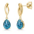 thumbnail image 1 of Gem Stone King 10K Yellow Gold London Blue Topaz Stud Dangle Earrings for Women | 2.84 Cttw | Gemstone November Birthstone | Pear Shape 8X6MM, 1 of 6