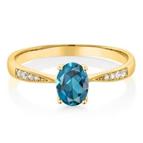 Gem Stone King 10K Yellow Gold London Blue Topaz and White Diamond Engagement Ring for Women (1.06 Cttw, Gemstone November Birthstone, Oval 7X5MM, Available in Size 5, 6, 7, 8, 9)