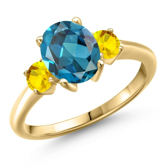 Gem Stone King 10K Yellow Gold London Blue Topaz and Yellow Sapphire Engagement Ring for Women | 2.97 Cttw | Oval 9X7MM | Gemstone November Birthstone | Size 9