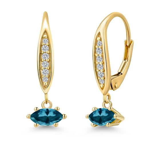 Gem Stone King 10K Yellow Gold London Blue Topaz and Lab Grown Diamond Earrings for Women | 0.69 Cttw | Gemstone November Birthstone | Marquise 6X3MM