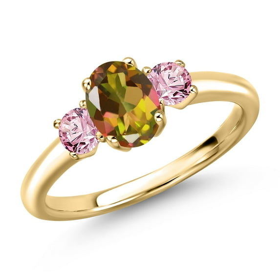 Gem Stone King 10K Yellow Gold Mango Mystic Topaz and Pink Lab Grown Diamond Engagement Ring for Women | 1.56 Cttw | Oval 7X5MM | Gemstone November Birthstone | Size 7