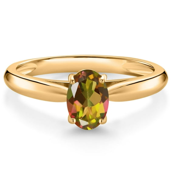 Gem Stone King 10K Yellow Gold Mango Mystic Topaz Solitaire Engagement Ring for Women (1.20 Cttw, Oval 7X5MM, Gemstone Birthstone, Size 9)
