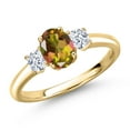 thumbnail image 1 of Gem Stone King 10K Yellow Gold Mango Mystic Topaz and White Zirconia Engagement Ring for Women | 1.85 Cttw | Oval 7X5MM | Gemstone November Birthstone | Size 7, 1 of 6