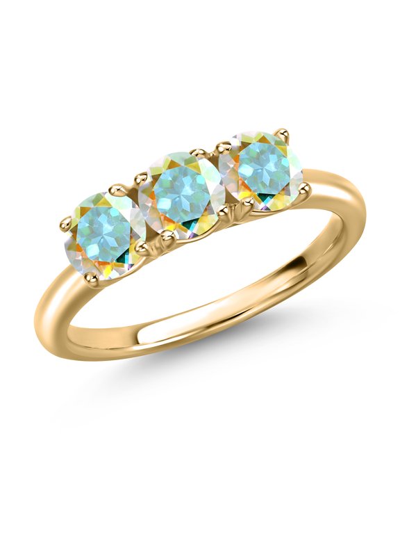 10K Yellow Gold Mercury Mist Mystic Topaz Engagement Ring for Women | 1.65 Cttw | Round 5MM | Gemstone November Birthstone | Size 8