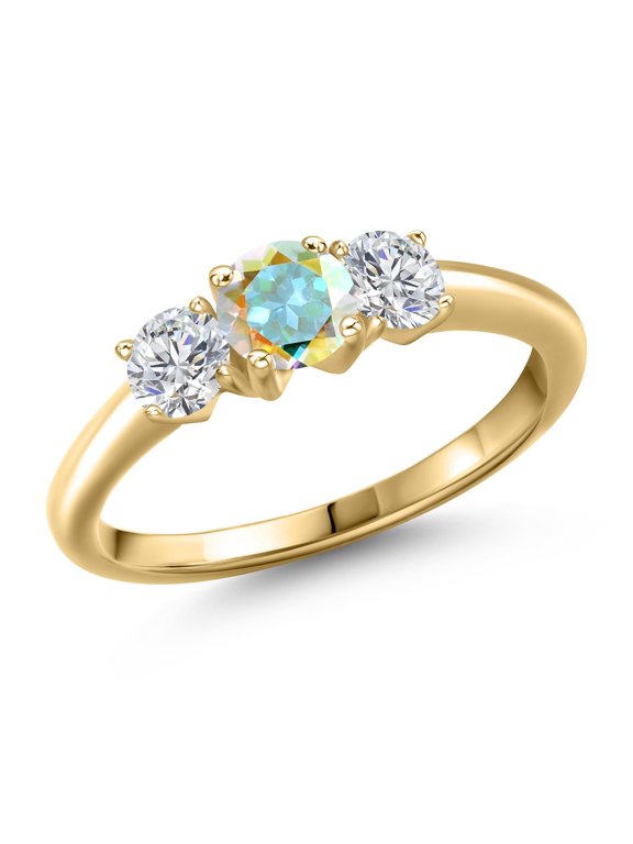10K Yellow Gold Mercury Mist Mystic Topaz and Lab Grown Diamond Engagement Ring for Women | 1.09 Cttw | Round 5MM | Gemstone November Birthstone | Size 5