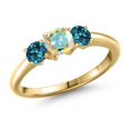 thumbnail image 1 of Gem Stone King 10K Yellow Gold Mercury Mist Mystic Topaz and London Blue Topaz Engagement Ring for Women | 1.21 Cttw | Round 5MM | Gemstone November Birthstone | Size 9, 1 of 6