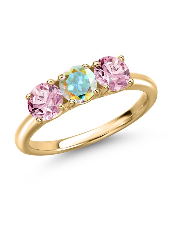 10K Yellow Gold Mercury Mist Mystic Topaz and Pink Lab Grown Diamond Engagement Ring for Women | 1.55 Cttw | Round 5MM | Gemstone November Birthstone | Size 9