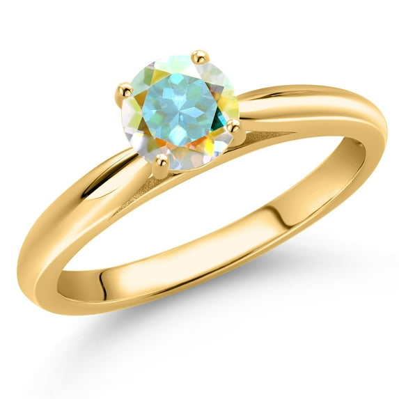 Gem Stone King 10K Yellow Gold Mercury Mist Mystic Topaz Solitaire Engagement Ring for Women | 0.55 Cttw | Round 5MM | Gemstone November Birthstone | Size 6