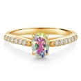 thumbnail image 1 of Gem Stone King 10K Yellow Gold Mercury Mist Mystic Topaz and White Lab Grown Diamond Engagement Ring for Women (1.18 Cttw, Oval 7X5MM, Gemstone Birthstone, Size 9), 1 of 4