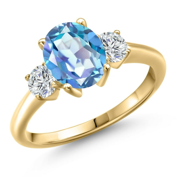 Gem Stone King 10K Yellow Gold Millennium Blue Mystic Quartz and Lab Grown Diamond Engagement Ring for Women | 2.34 Cttw | Oval 9X7MM | Gemstone Birthstone | Size 5
