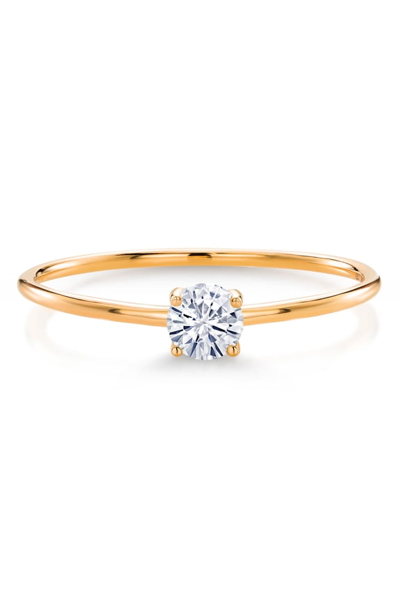 10K Yellow Gold Moissanite Solitaire Engagement Ring for Women (0.16 Cttw, Round 3.5MM, Gemstone Birthstone, Size 5)