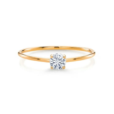 Gem Stone King 10K Yellow Gold Moissanite Solitaire Engagement Ring for Women (0.16 Cttw, Round 3.5MM, Gemstone Birthstone, Available in Size 5,6,7,8,9)