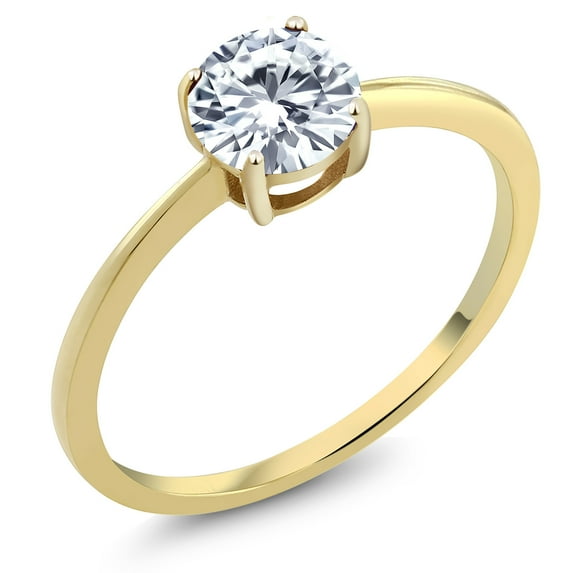 Gem Stone King 10K Yellow Gold Moissanite Solitaire Engagement Ring for Women (0.80 Cttw, Round 6MM, Gemstone Birthstone, Size 9)