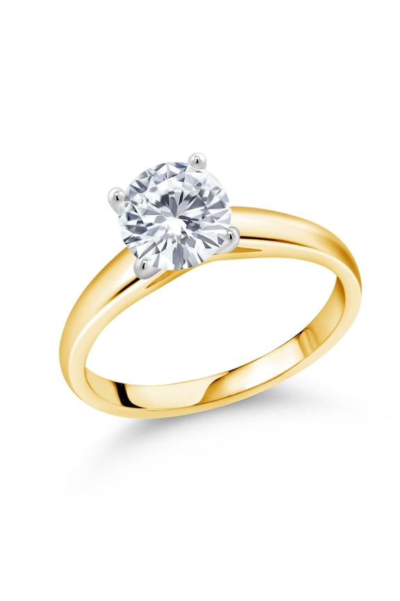 10K White And Yellow Gold White Moissanite Engagement Ring for Women | 1.20 Cttw | Round 7MM | Gemstone Birthstone | Size 6