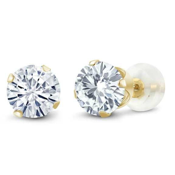 Gem Stone King 10K Yellow Gold Moissanite Women Stud Earrings (0.46 Cttw, Round 4MM)