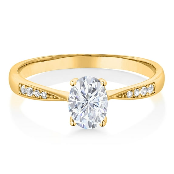 Gem Stone King 10K Yellow Gold Moissanite and Accent Diamond Engagement Ring for Women | 1.00 cttw | Gemstone Birthstone | Oval 7X5MM | Size 7