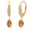 thumbnail image 1 of Gem Stone King 10K Yellow Gold Orange Red Madeira Citrine and Lab Grown Diamond Dangle Earrings for Women | 0.90 Cttw | Gemstone November Birthstone | Oval 6X4MM, 1 of 6