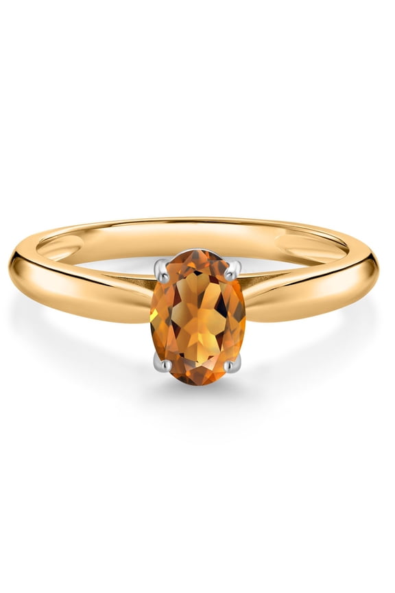 10K Yellow Gold Orange Red Madeira Citrine Solitaire Engagement Ring for Women (0.70 Cttw, Oval 7X5MM, Gemstone Birthstone, Size 9)