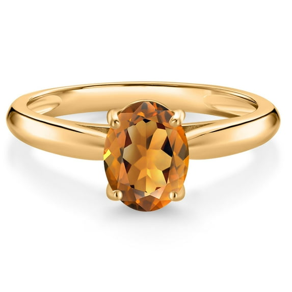 Gem Stone King 10K Yellow Gold Orange Red Madeira Citrine Solitaire Engagement Ring for Women (1.10 Cttw, Oval 8X6MM, Gemstone Birthstone, Available in Size 5, 6, 7, 8, 9)